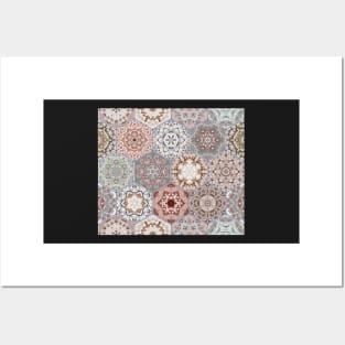 Hexagonal Oriental and ethnic motifs in patterns. Posters and Art